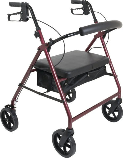Bariatric Rollator with 8" Wheels in Burgundy - Mobility Aid for Support and Stability
