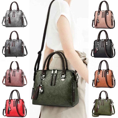 Vintage PU Leather Tassel Handbag for Women, Top-Handle Shoulder Bag