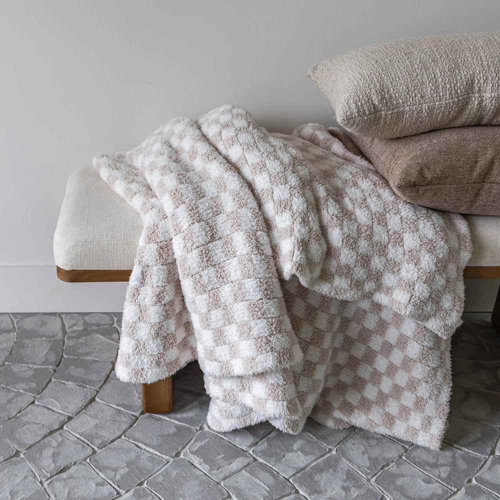 Blushing Beige & White Check Print Extended Throw