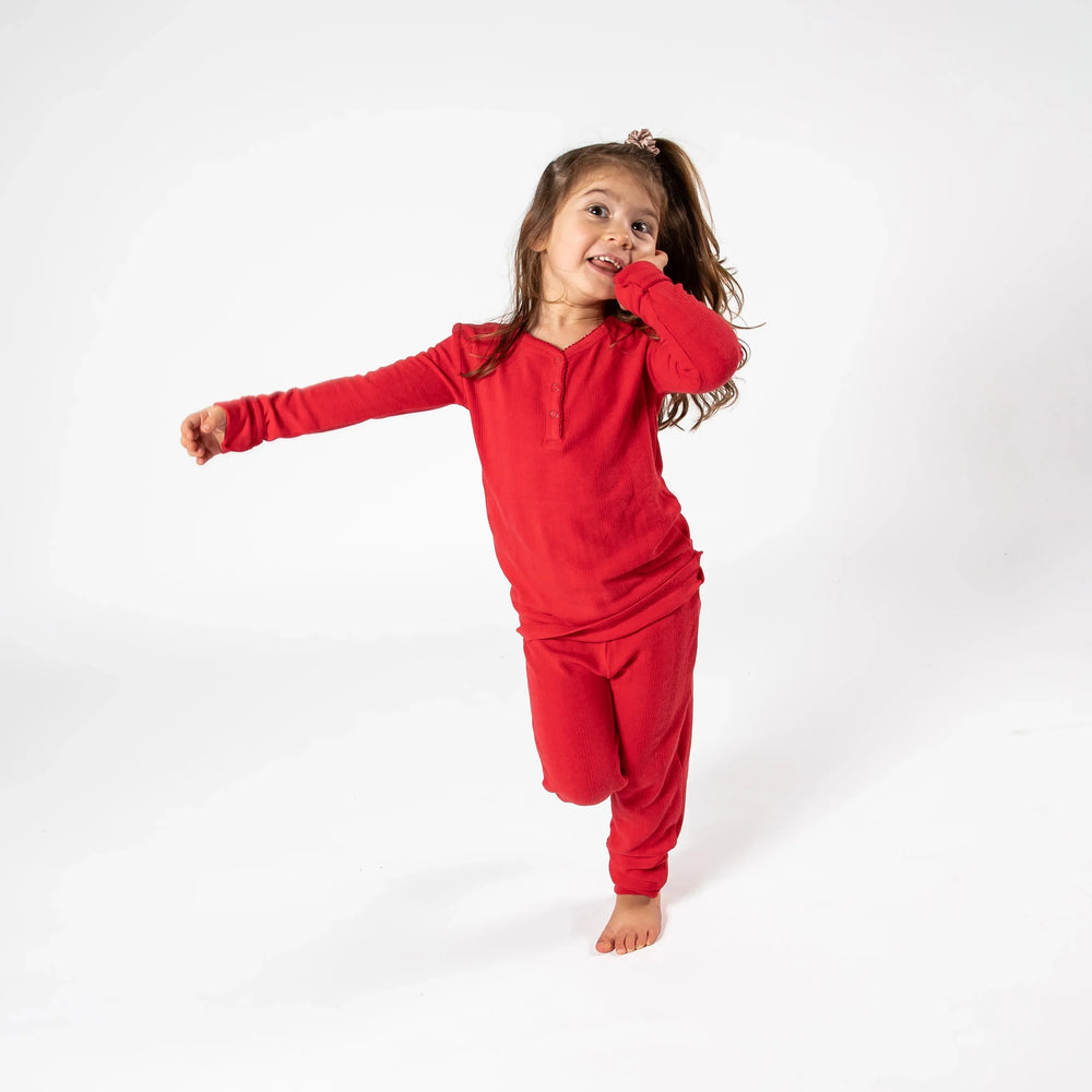 Ensemble de pyjama long rouge deux pièces