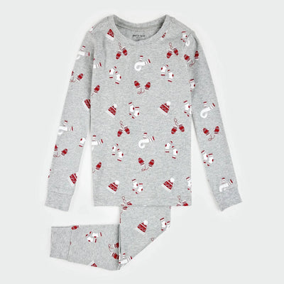 Mitts and Pieces Print on Heather Grey PJ Set | Petit Lem