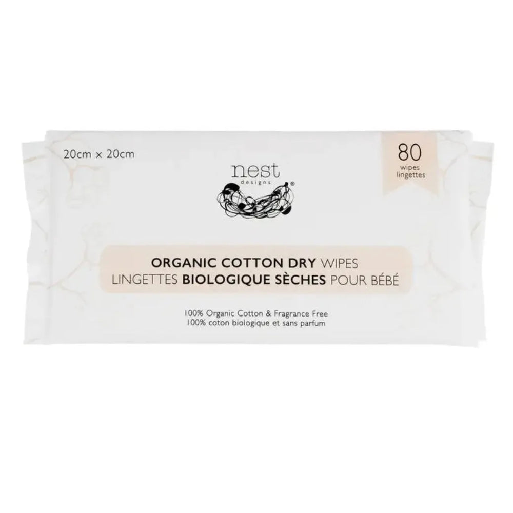 Lingettes sèches 100% coton biologique (80 lingettes) | Sans parfum | Nest Designs