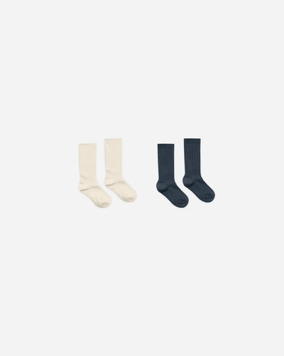 Chaussettes côtelées | Naturel, Marine | Rylee & Cru