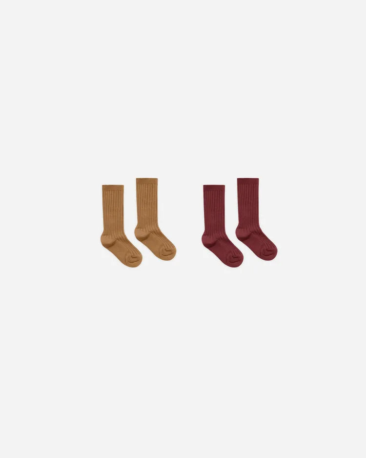 Chaussettes côtelées | Doré, Bordeaux | Rylee & Cru