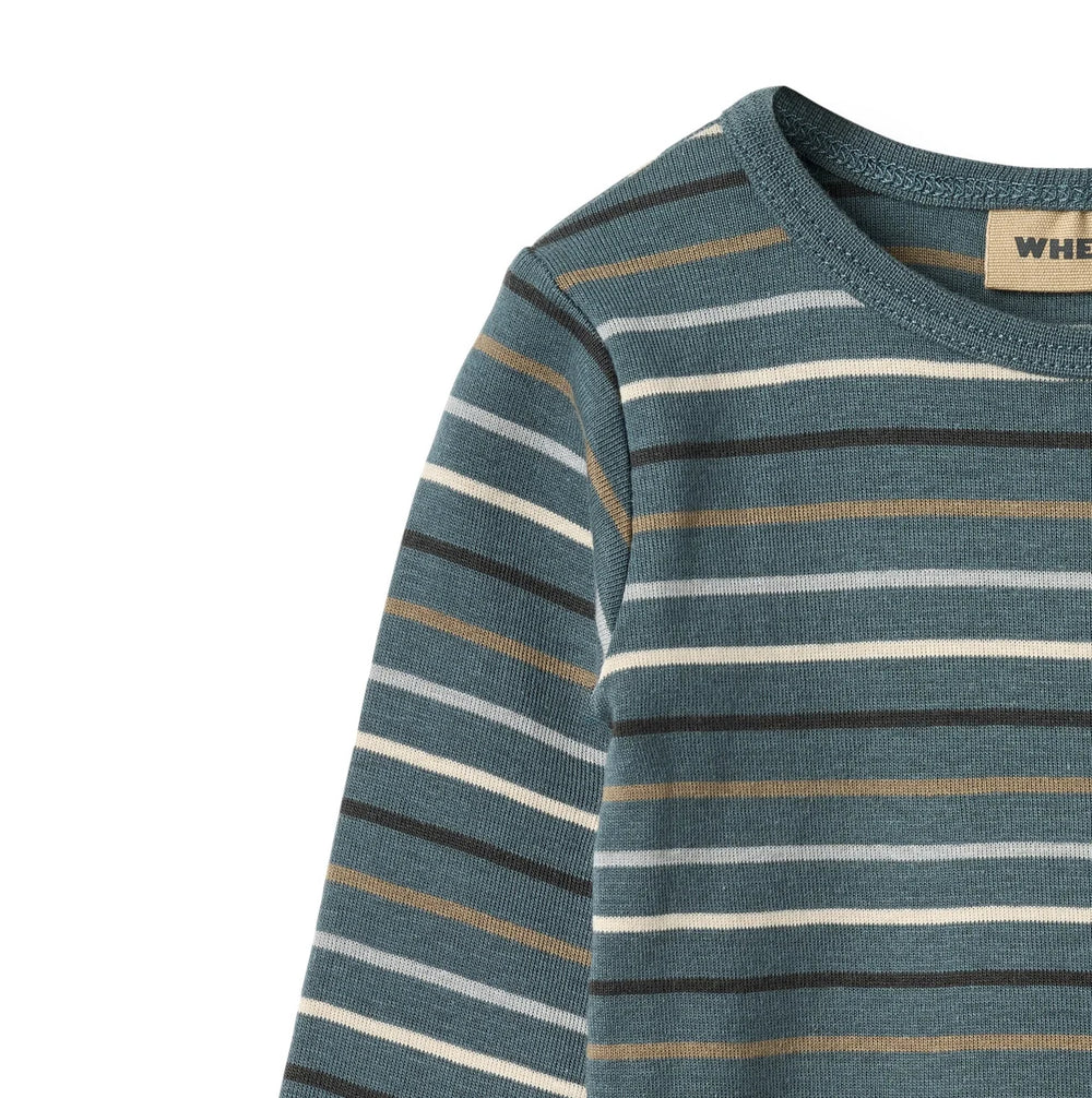 Long Sleeve Bodysuit Freddie | Blue Multi Stripe | Wheat Clothing