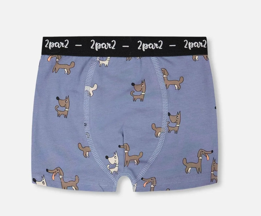 Boxer en coton bio | Imprimé Chien Bleu | Deux Par Deux