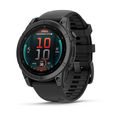 Fēnix® E – 47 mm, acier Slate Gray AMOLED avec bracelet en silicone noir