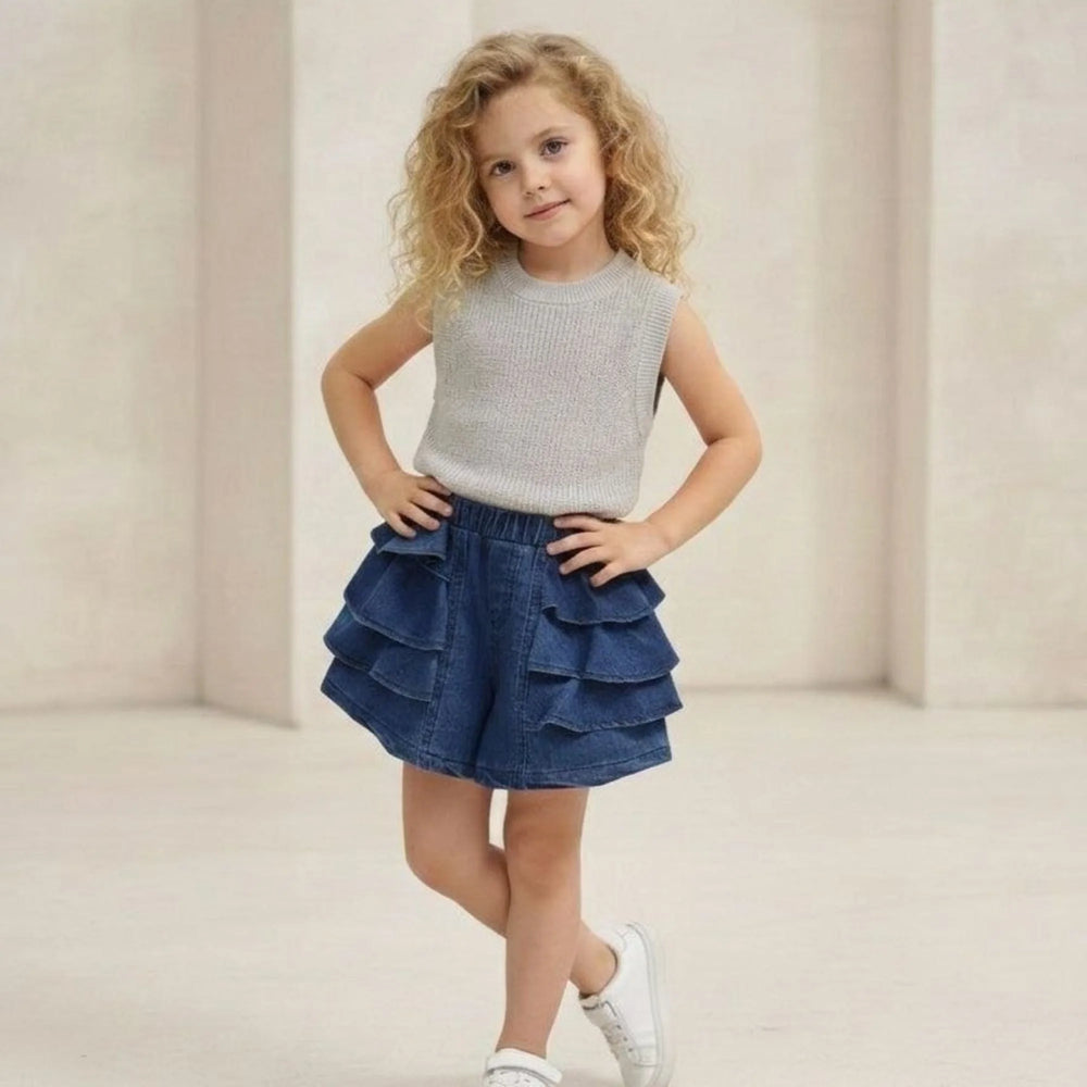 Ensemble de jupe à volants en denim pour filles