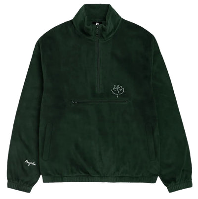 Pull demi-fermeture éclair 'Dimanche Velours' Magenta - Vert Forêt