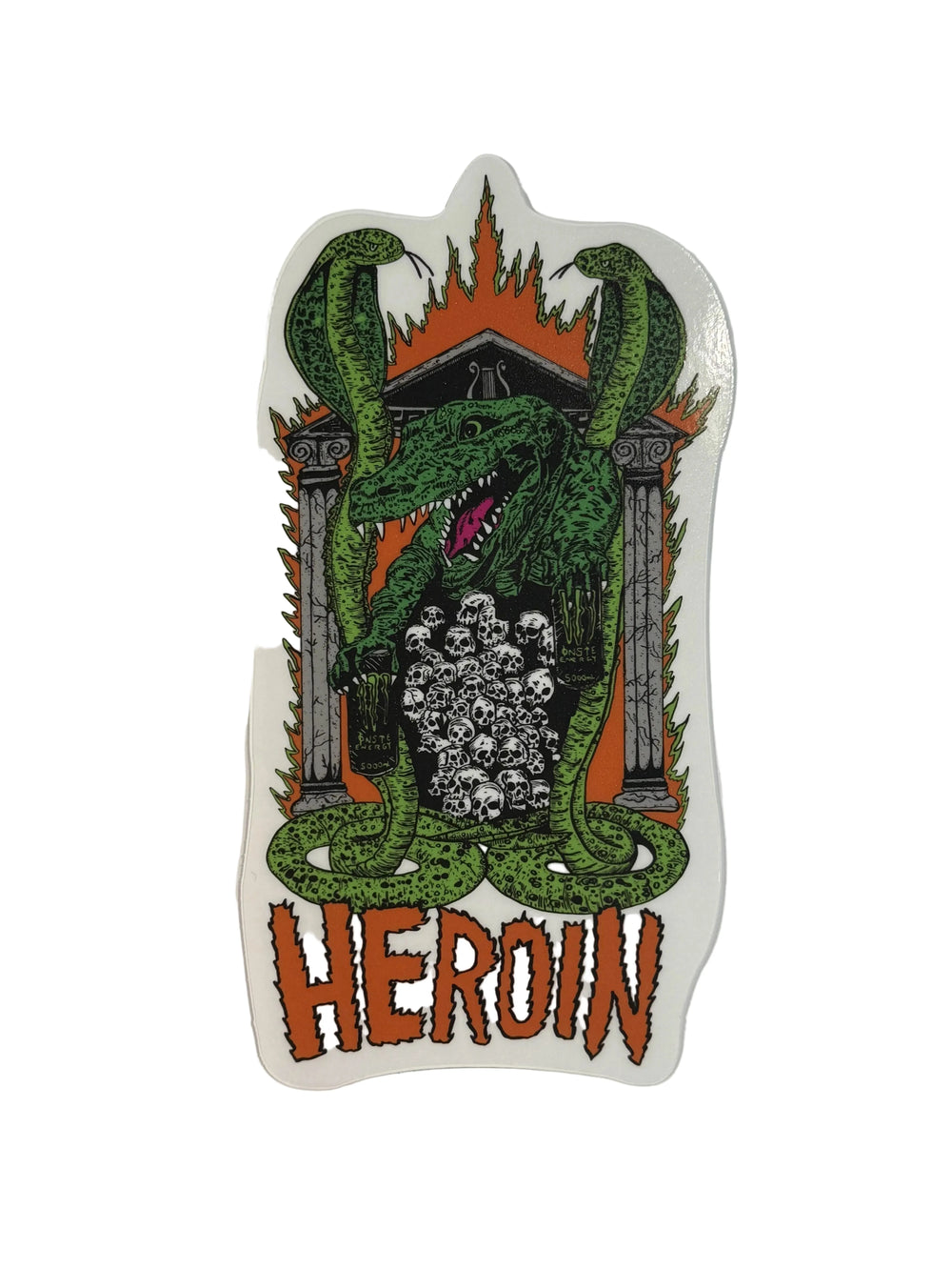 Heroin Skateboard 'Monster' Sticker - Green/Orange