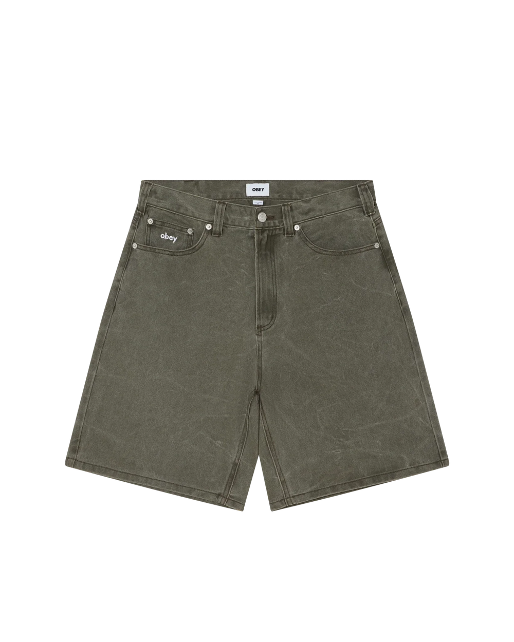 Obey 'Bigwig' Baggy Denim Shorts - Black Olive Wrinkle Wash