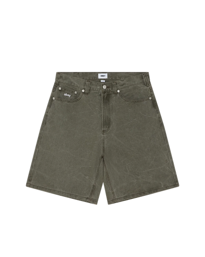Obey 'Bigwig' Baggy Denim Shorts - Black Olive Wrinkle Wash
