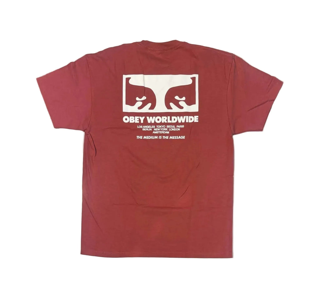 T-shirt Obey 'Le moyen, c'est le message' - Rouge minéral