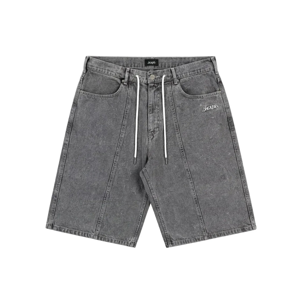 Shorts ample en denim '3 Bandes' - Gris