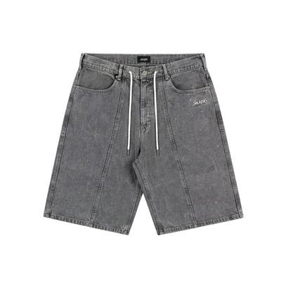 Jacker '3 Stripes' Denim Baggy Shorts - Grey