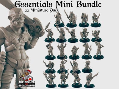 dnd essential Monster Mini Pack 2 - 22 Miniatures! - EC3D, Pathfinder 2E, Kobold, Orc, Gnoll, Bandit, Goblin | 32mm | TTRPG | Wargaming
