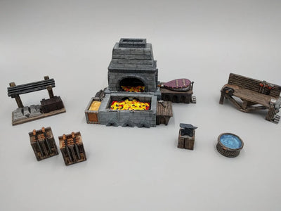 Ensemble de Forge et Maréchal-ferrant - Heroes Hoard | DnD | Terrain de Table | Médiéval | Décor | 32mm | Pathfinder | TTRPG | Jeux de Guerre