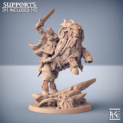 Jarl Gerta - Artisans Guild | Female | Dwarf | Ram | Mounted | Fighter | Melee | Paladin | DnD | Large | Pathfinder | Cleric | Fantasy