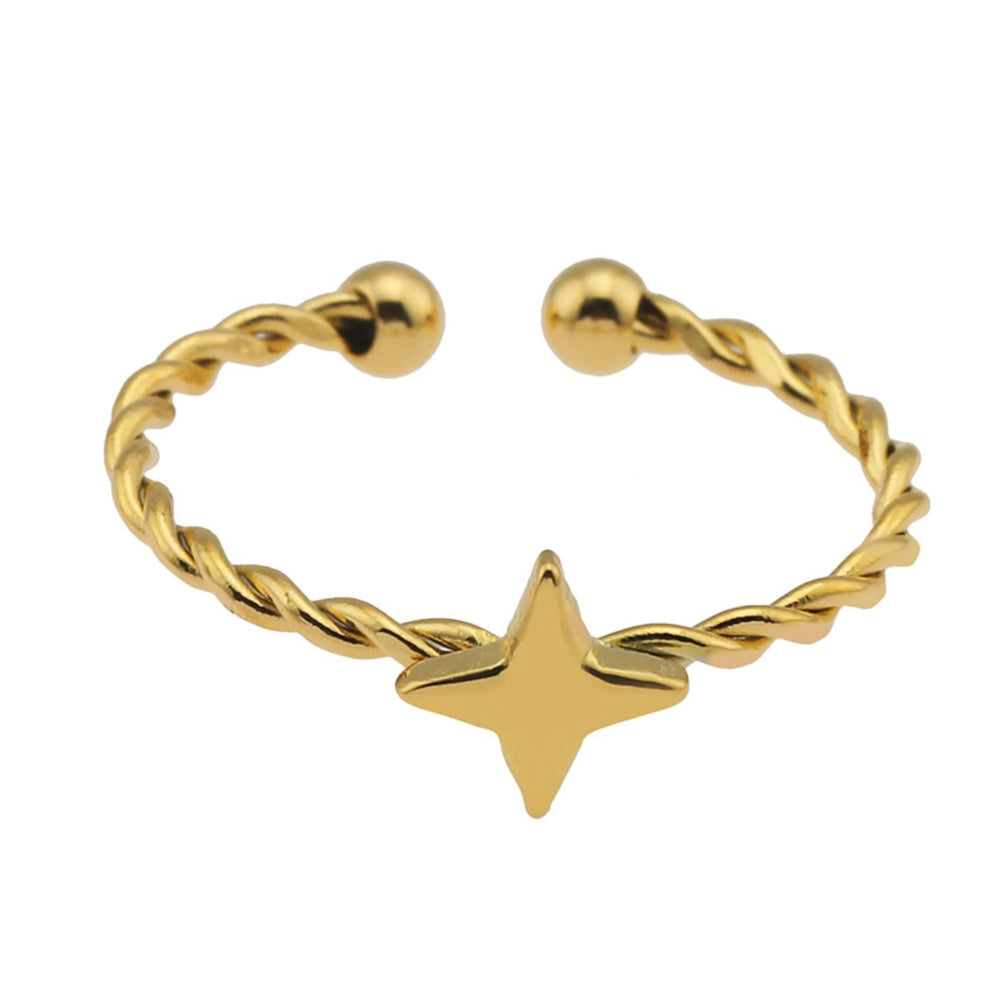 NICOLE Or : Bague texturée avec étoile à quatre branches au centre