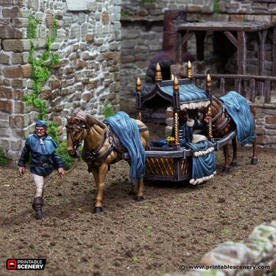 Litière à Deux Chevaux - King and Country, DnD 5E, Pathfinder 2E 15mm, 28mm, 32mm, terrain de jeu de guerre, décor dispersé, village/ville D&D