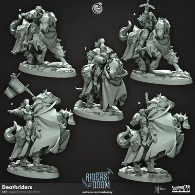 Deathriders - dnd miniature - Cast N Play Riders of Doom - Wargaming, Human, Male, Fighter, Knight, Mount, Cleric, Paladin, Evil, Horse, Gun
