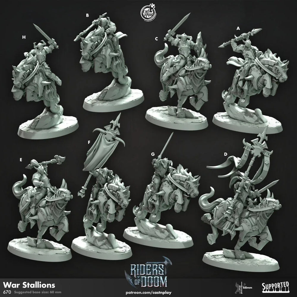 War Stallions - Figurine DnD - Cast N Play Riders of Doom - Jeux de guerre, Humain, Homme, Guerrier, Chevalier, Monture, Prêtre, Paladin, Maléfique, Cheval