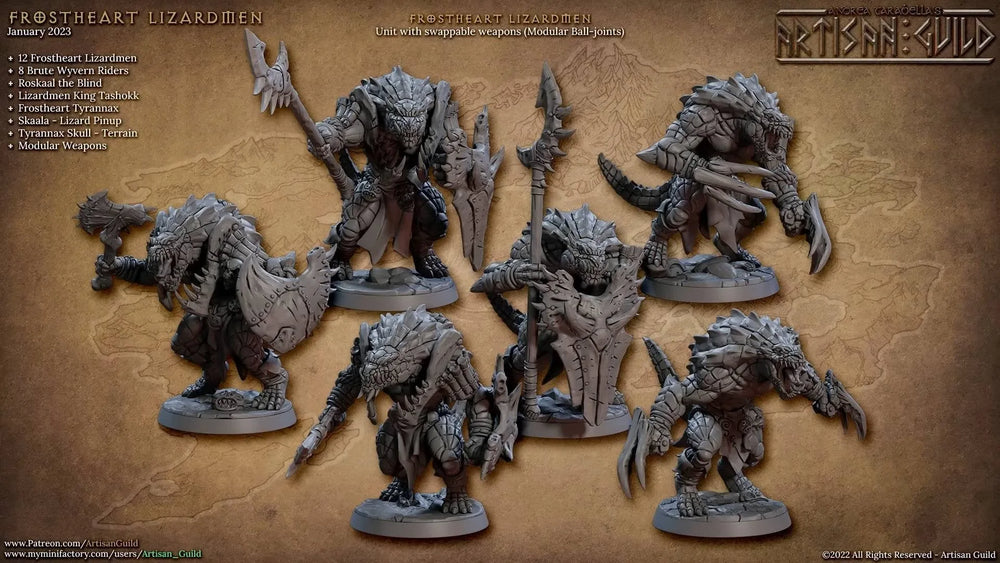 Lézards Frostheart - Artisan Guild | Miniature DnD | Lézard | Monstre | Rôdeur | Guerrier | Barbare | Seraphon | Pathfinder 2E, 28mm 32mm