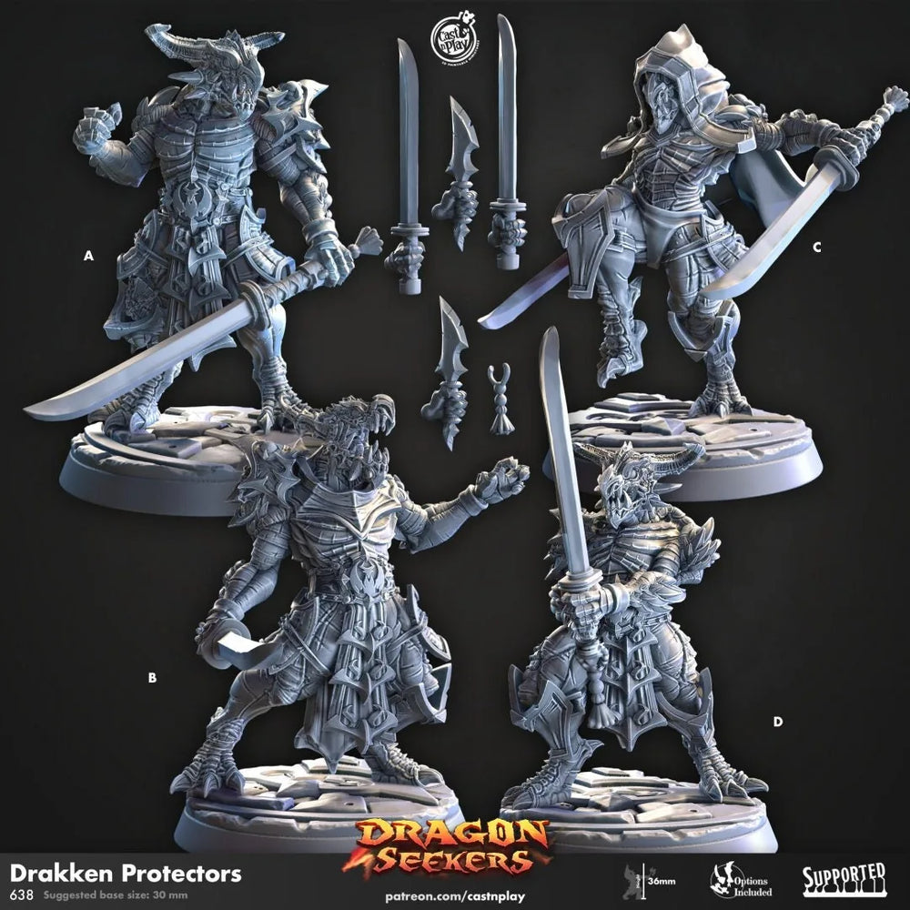 Protecteurs Drakken - Cast n Play Dragon Seekers | Figurine DnD | Dragonborn | Guerrier | Paladin | Samouraï | Homme | Mêlée | Assassin | Voleur