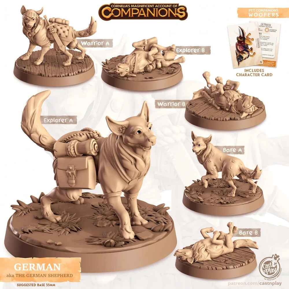 Allemand - Berger allemand miniature - Cast N Play, Chien, Limier, Guerrier, Familier, Compagnon animal, Rôdeur, Forme de druide, Explorateur, Combattant
