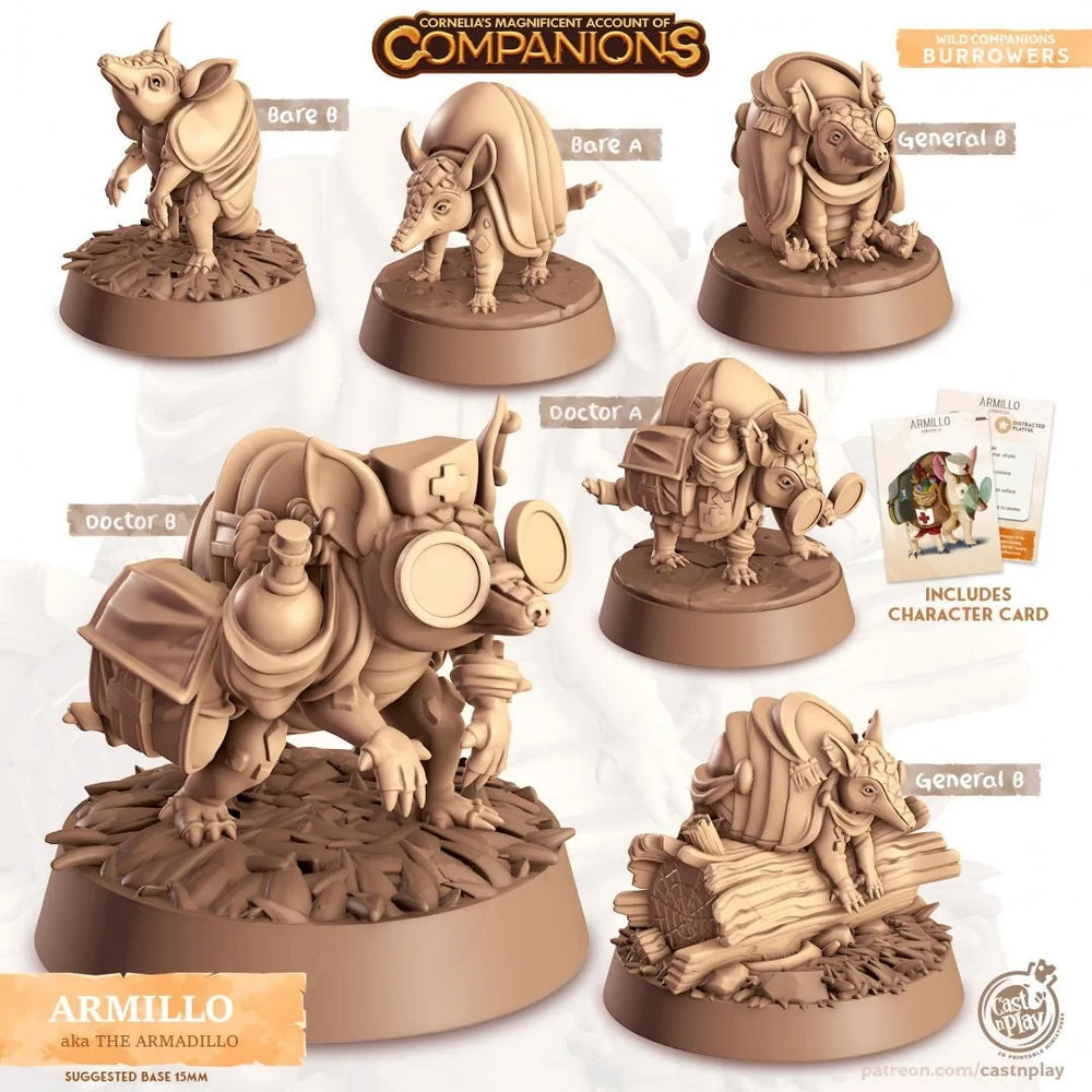 Armillo - dnd Armadillo mini - Cast N Play, Burrower, Friend, Wizard Familiar, Animal Companion, Ranger, Druid Form, Doctor, General