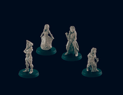 Ensemble de 4 miniatures d'elfes villageois - EC3D | DnD | Enfant | Villageois | Marchand | Noble | 28mm | Pathfinder | roturier | Jeux de guerre | Paysan