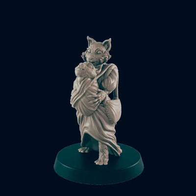Mère et enfant félin - EC3D | DnD | Félin | Villageois | Commun | 32mm | Pathfinder | Frostgrave | TTRPG | Jeux de guerre
