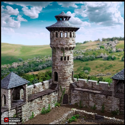 Tour Ronde du Roi - King and Country, DnD, Pathfinder, 15mm, 28mm, 32mm, terrain de jeu de guerre, décor d'ambiance château médiéval D&D
