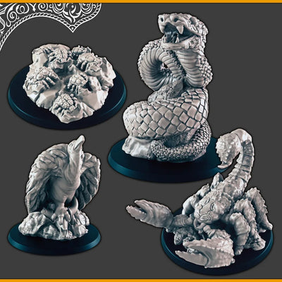 Desert Animals - DND mini, EC3D Scorching Sands, Desert Miniatures | Giant Scorpion | Vulture | Scarabs | Beetle Swarm | Viper | Insects