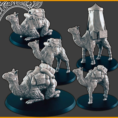 Chameaux - Mini D&D, EC3D Scorching Sands, Miniatures du désert | Animal | Pack | Oasis | Oriental | Arabe | Sable | Grand | Caravane