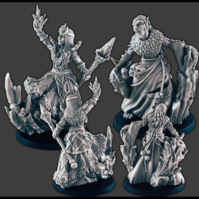 Sorcières de l'Arctique / Set de miniatures DND de sorcières - EC3D Wintertide, Miniature de sorcière | Sorcière | Magicienne | Sorcier | Neige | Arctique | Pathfinder | Chasseur