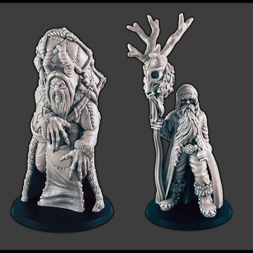 Klaus le Druide et Krampus - Miniatures D&D - EC3D Wintertide, Humain | Druide | Wendigo | Noël | 32mm | Neige | Arctique | Hiver