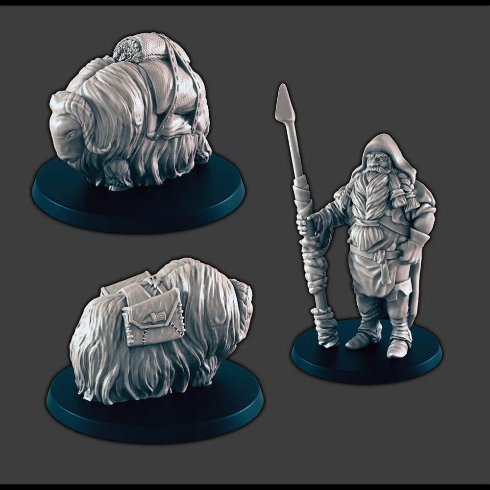 Chasseur des glaces et Yaks - Mini DND - EC3D Wintertide, Miniature d'hiver | Animal | Froid | 32mm | Neige | Arctique | Pathfinder | Villageois | Ferme