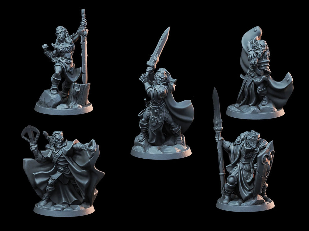 DnD Miniature Party Set 7 - 28mm Adventuring Group - Sorcerer | Fighter | Paladin | Rogue | Barbarian | Pathfinder 2E | DnD 5E | Mini Set