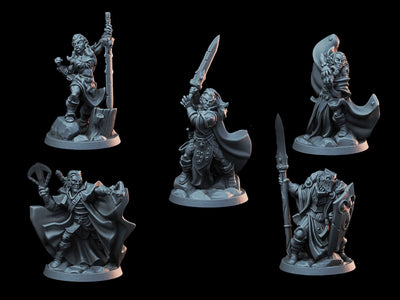 DnD Miniature Party Set 7 - 28mm Adventuring Group - Sorcerer | Fighter | Paladin | Rogue | Barbarian | Pathfinder 2E | DnD 5E | Mini Set