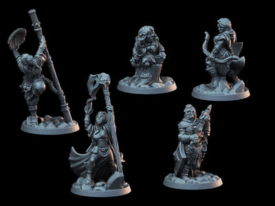 Ensemble de 9 Miniatures DnD - Groupe d'Aventure 28mm - Rôdeuse | Guerrier | Moine | Magicien | Voleur | Pathfinder 2E | DnD 5E | Ensemble de Miniatures