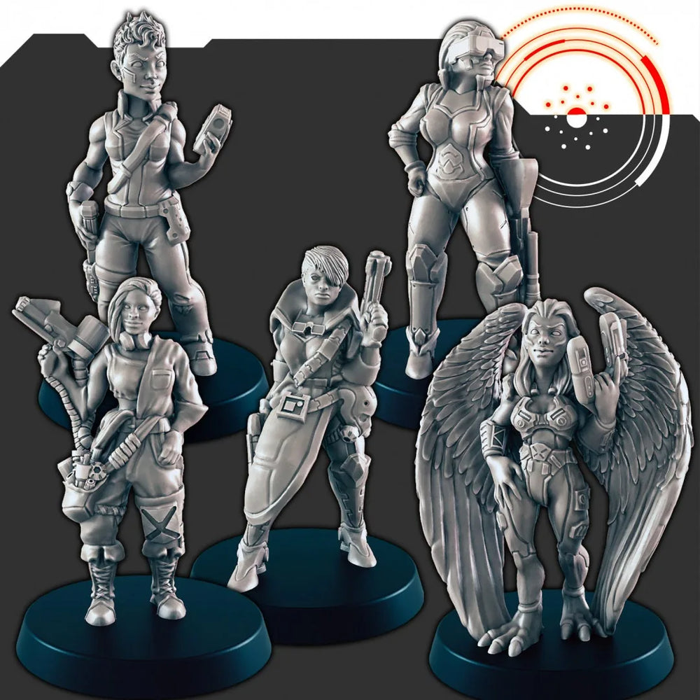 Ensemble mini "Sci-Fi Badass Ladies" - EC3D | Legion | Cyberpunk | Starfinder | Scifi | Cybernétique | Alien | Humain | Féminin | Voleur | Bandit