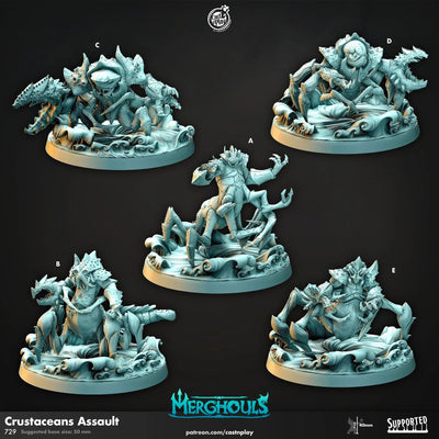 Assaut de Crustacés - figurine de jeu de rôle et de guerre - Sirène, Pathfinder, Aquatique, Crabe, Mollusque, Guerrier, Monstre, Sous-marin, Mer Profonde