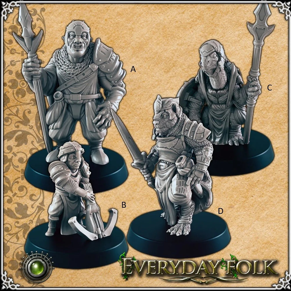 Gardiens multi-raciaux - EC3D, DnD | Villageois | Gardiens | Tabaxi | Hommes-tortues | 28mm 32mm | Pathfinder | Fantaisie | Jeux de guerre | Demi-orque