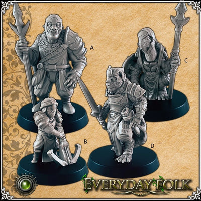 Gardiens multi-raciaux - EC3D, DnD | Villageois | Gardiens | Tabaxi | Hommes-tortues | 28mm 32mm | Pathfinder | Fantaisie | Jeux de guerre | Demi-orque