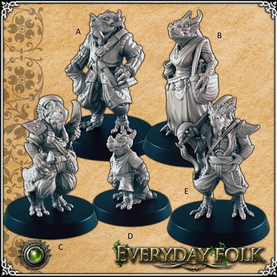 Ensemble de mini figurines Dragonkin Commoners pour DnD - EC3D | Villageois | Dragonborn | Homme | Femme | Marchand | 28mm 32mm | Pathfinder | Fantaisie, Villageois