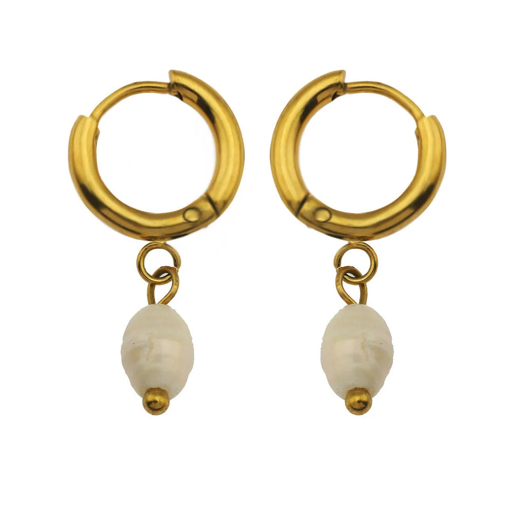 ALEX Gold: Mini Hoop Earrings with Natural Freshwater Pearl Charm – Elegance in Every Detail