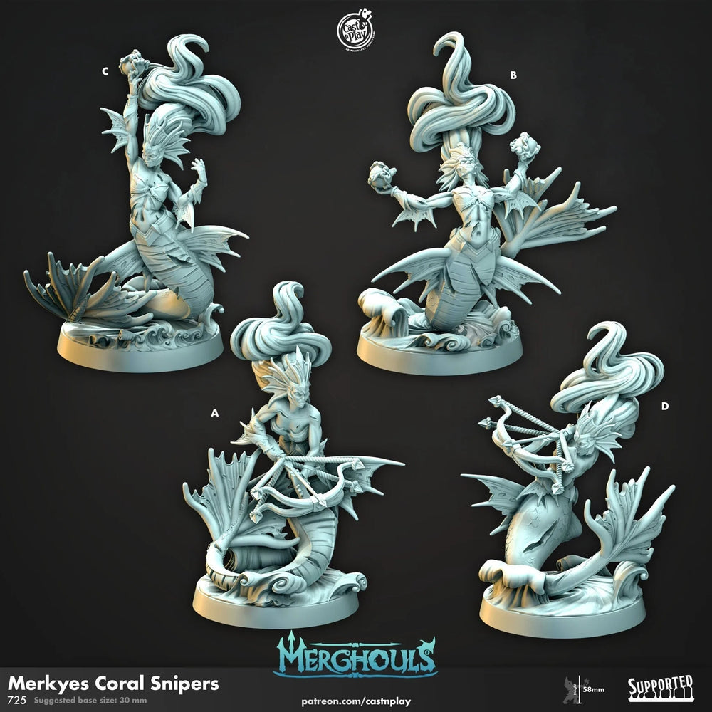 Merkyes Coral Snipers - figurine de donjons et dragons et de wargaming - Homme-sirène, Sirène, Triton, Pathfinder, Aquatique, Monstre, Rôdeur, Magicien, Sorcier