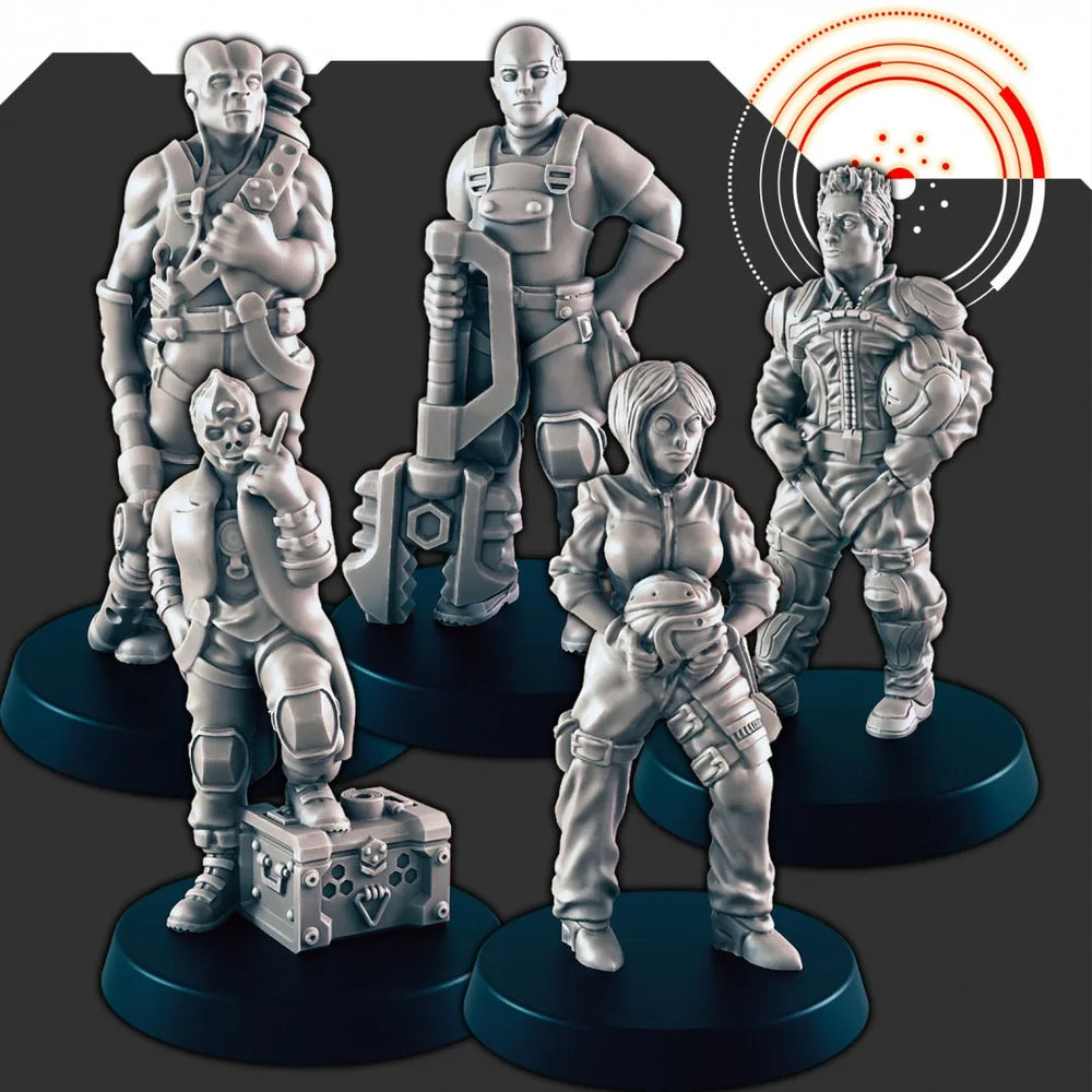 Ensemble de mini figurines : Travailleurs et pilotes de science-fiction - EC3D | Legion | Cyberpunk | Starfinder | Science-fiction | Futuriste | Cybernétique | Extraterrestre | Homme | Femme