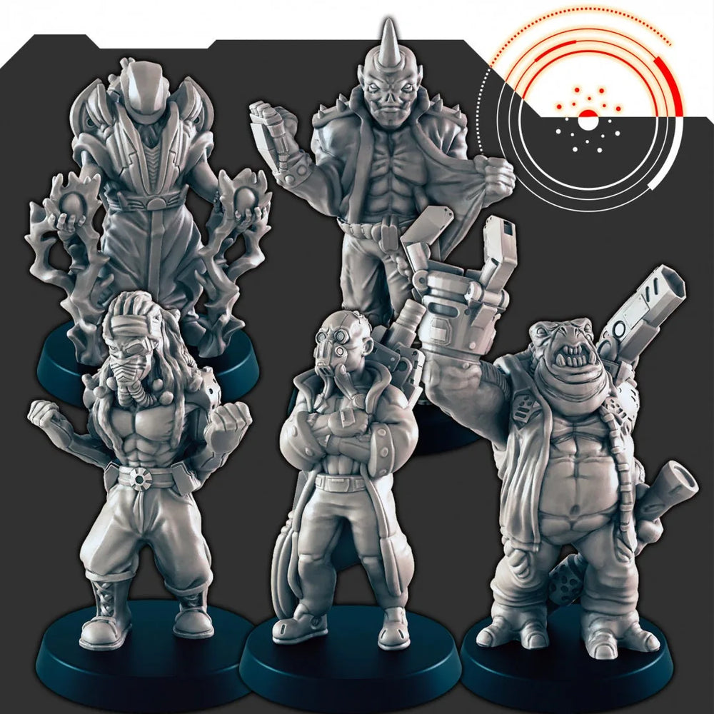 Ensemble mini Équipage Sci-Fi #1 - EC3D | Legion | Cyberpunk | Starfinder | Sci-fi | Futuriste | Cybernétique | Alien | Humain | Homme | Vaisseau spatial